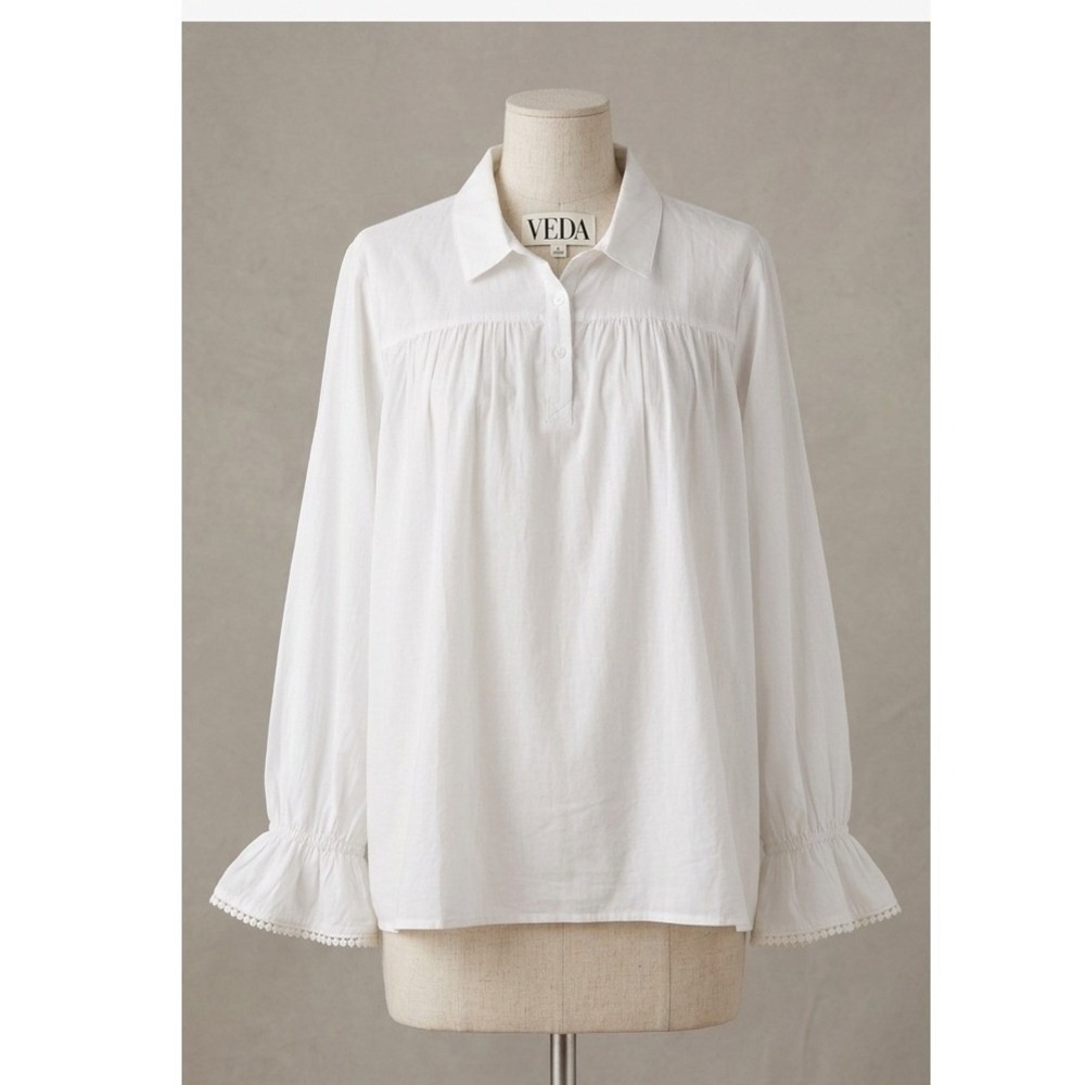 Veda Shirted Popover Top Lightweight Cotton Minimalist Coastal M